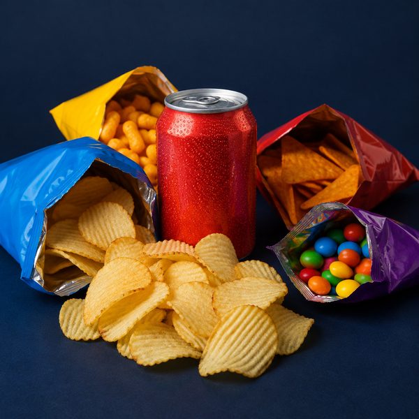 Chips, soda and packaged snacks